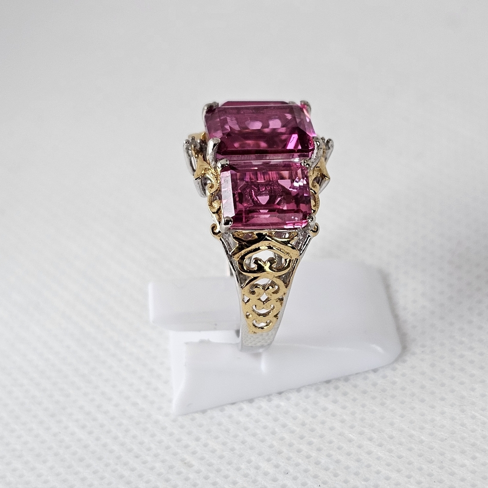 Radiant Orchid Quartz & White Zircon Ring Vermeil Platinum Sterling Silver Sz 7 - Picture 10 of 10